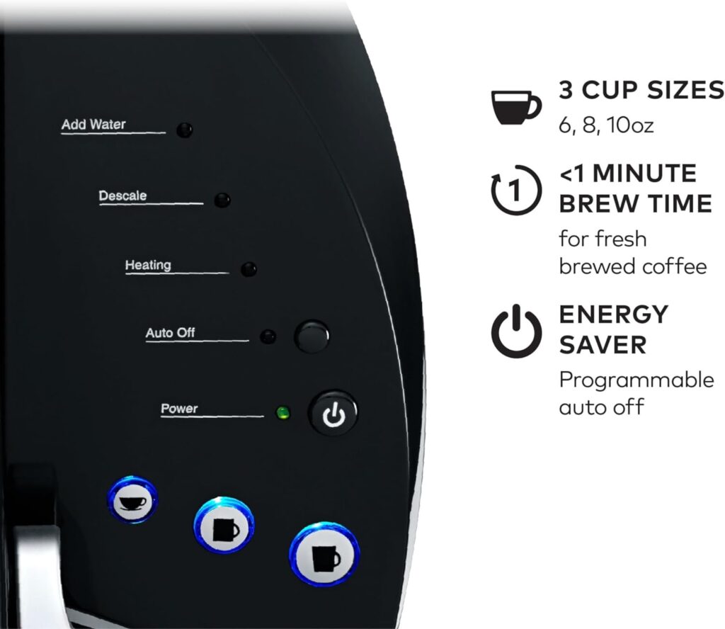 eurig K-Classic Coffee Maker K-Cup Pod, Single Serve, Programmable, 6 to 10 oz. Brew Sizes, Black